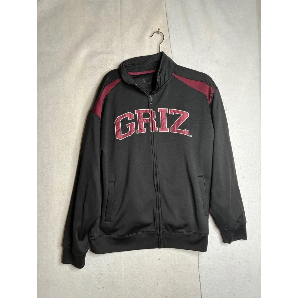 University of Montana Griz Full Zip Track Jacket Black Maroon Mens‎ XL